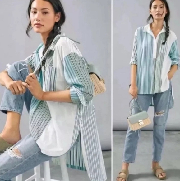 Anthropologie Tops - Maeve Anthropologie Alix Oversized Henley Popover Tunic Blouse